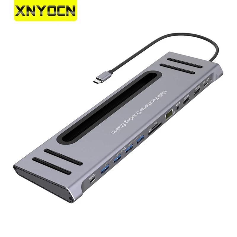 Xnyocn ŷ ̼, 12 in 1 USB C , CŸ  HDMI ȣȯ, 4K Rj45 ̴ PD 3.0, ƺ е ޴  